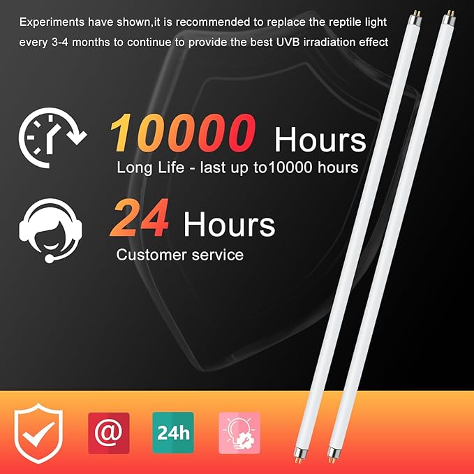 LUCKY HERP T5 UVB Reptile Light 2 Pack, 24W UVB 10.0 Reptile Light Bulb, UVA UVB Fluorescent Lamp Tube, UVB Lamp for Lizards, Turtles, Chameleons, Tortoises