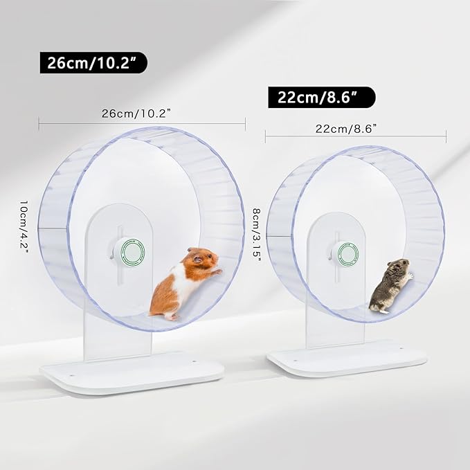 Silent Hamster Exercise Wheels - Fully Transparent, Height Adjustable Running Exercise Wheels for Various Small Animals (Medium)