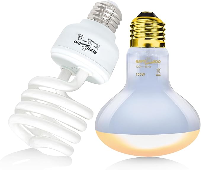 REPTI ZOO Reptile Heat Lamp Combo Pack, 100W UVA Daylight Basking Spot Light Heating Lamp and 26W UVA UVB Reptile Light Energy Saving Spiral Compact Lamp UVB Bulb 5.0