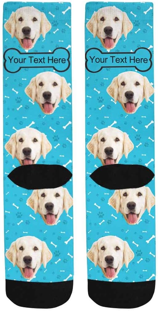 MyPupSocks Custom Personalized Photo Pet Face Socks, Cat and Dog Tracks Paws Bones Crew Socks with Picture for Men Women