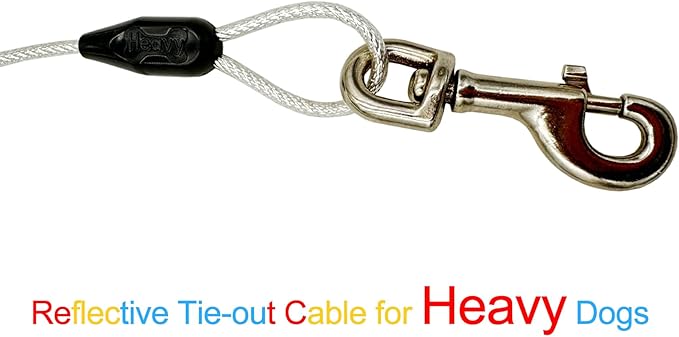 Petest 15ft Reflective Tie-Out Cable for Heavy Dogs Up to 125 Pounds