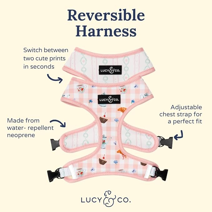 Lucy & Co. Sipping Slowly Reversible Dog Harness, Adjustable Comfort Fit with Dual Leash Attachments, Large