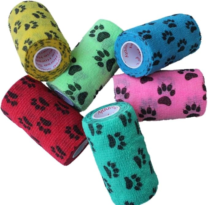 Prairie Horse Supply 3 Inch Vet Wrap Tape Bulk (Assorted Paw Prints and Patterns) (Pack of 12) Self Adhesive Adherent Adhering Flex Bandage Grip Roll for Dog Cat Pet