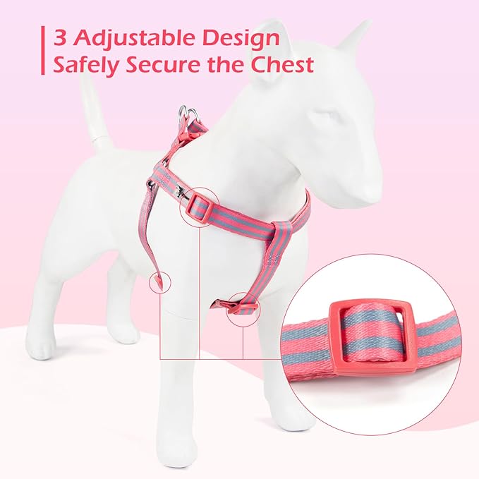 Stripe Step in Dog Harness for Small Dogs, Freedom Nylon Dog Halter Vests, Lightweight and Escape Proof Puppy Harness, Quick Fits for Small Medium and Large Dogs, Pink M