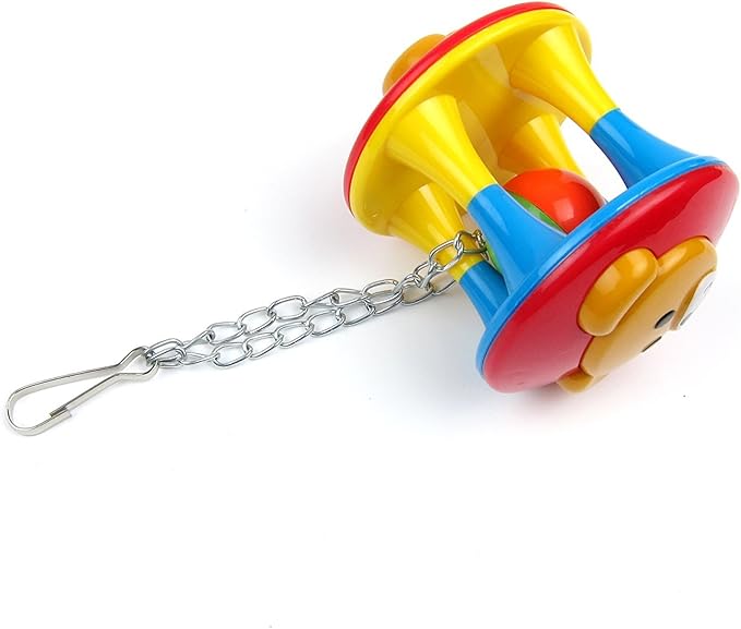 Hypeety Parrot Colorful Ball Toys with Bell Cage Hanging Chewing String for Parakeet Conure Cockatiel Small Medium Birds (A)