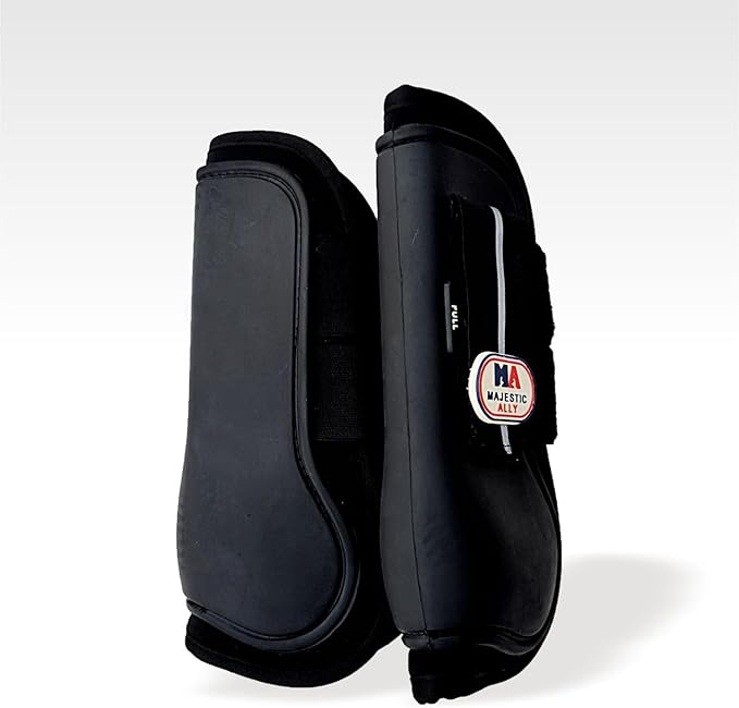 Majestic Ally Horse Leg Protection Fetlock and Tendon Boots Set, PU Shell, Neoprene Lining, Hook and Loop Closures, Multiple Colors and Sizes