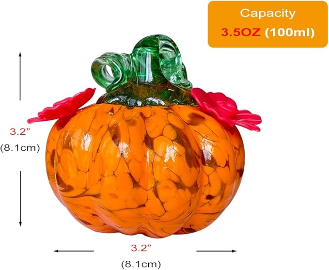 Small Glass Hummingbird Feeders for Outdoors Hanging - 2PC X Orange Yellow Hand Blown Glass Pumpkin Nectar Feeding, 2 Flowers Feeding Ports, Decor for Garden/Backyard Outside