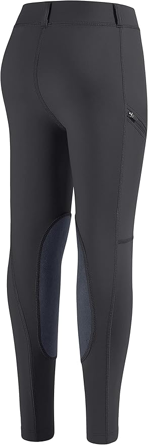 SANTINY Girls Horse Riding Pants with Zipper Pockets Kids Stretchy Equestrian Breeches Knee-Patch Youth Schooling Tights