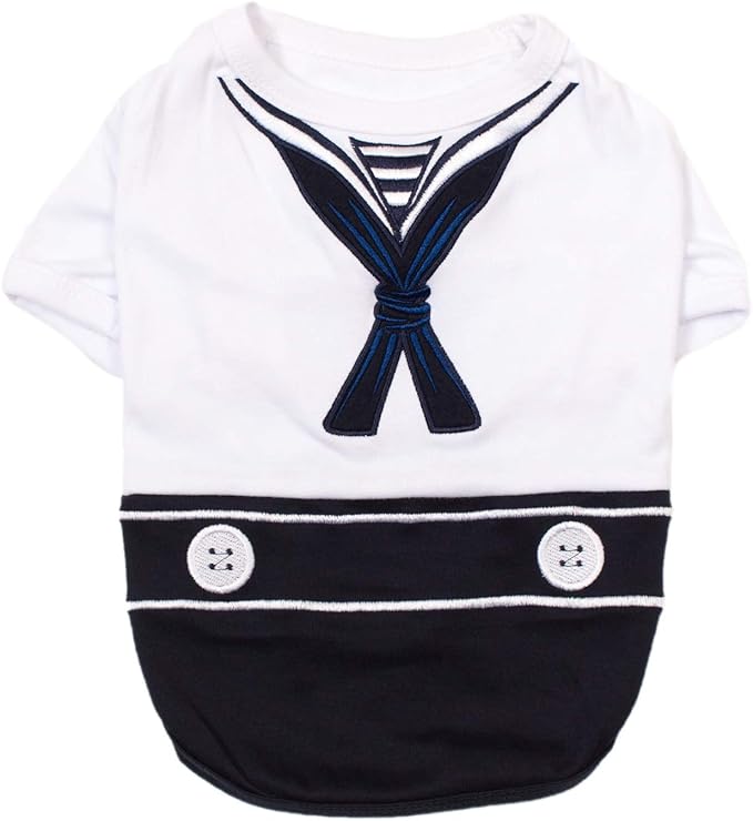 Parisian Pet Sailor Dog Costume - Embroidered Sleeved Dog Shirt - 100% Cotton & Polyester - Blue & White - XL