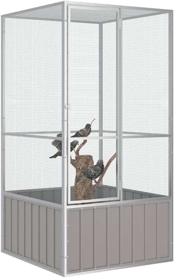 Large Flight King Bird Cage, Steel Bird Cage Flight Cage for Cockatiels African Parakeets Green Cheek Conures Pigeons Parrot, Gray 43.7"x42.1"x83.3",-970