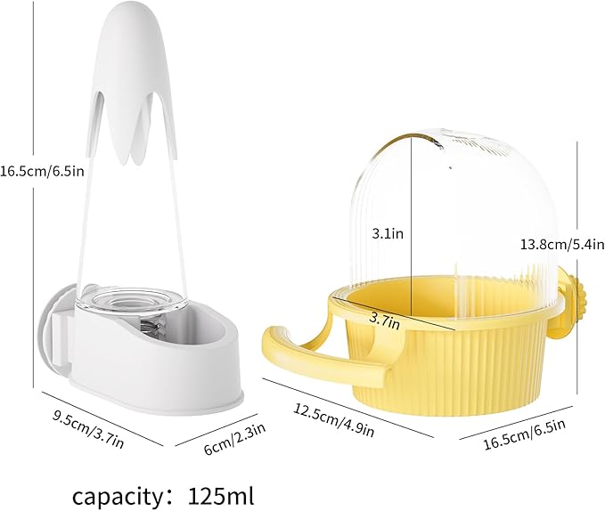 No Mess Bird Feeder Water Dispenser Set, Automatic Hydration, Bird Cage Accessories for Cockatiels Parrots Lovebirds Canarys Finches Budgies and Other Small to Medium Sized Birds (Purple + White)