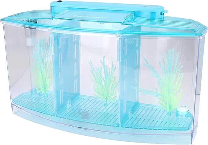 Yctze LED Acrylic Aquarium Breeding Box and Kit - Ideal for Betta Fish, Dual and Mini Aquarium Environment (Blue)