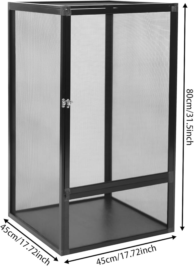 Reptile Terrarium Cage 17.7"x17.7"x31.5", 360° Panoramic Foldable Reptile Terrarium Kit, Aluminum Alloy Mesh Cage Micro Pet Feeding Net Box for Chameleons, Lizards, Snakes, Spiders