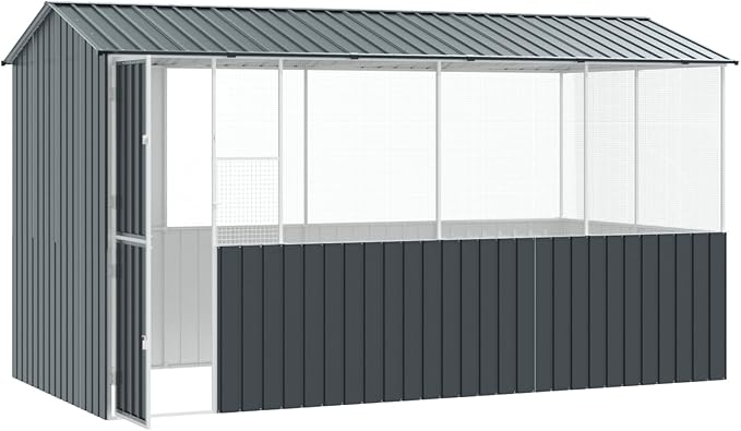 Walk-in Bird Aviary Cage, Suitable for Various Small Animals, Anthracite Galvanized Steel, 82.3"x163.4"x91.7",-358