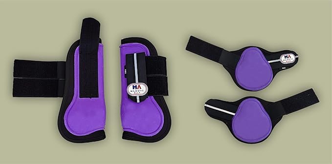 Majestic Ally Horse Leg Protection Fetlock and Tendon Boots Set, PU Shell, Neoprene Lining, Hook and Loop Closures, Multiple Colors and Sizes