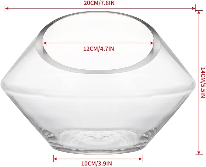 MDLUU Glass Bowl, 7.8" W x 5.5" H Geometric Terrarium, Candy Dish, for Succulent, Potpourri, Clear