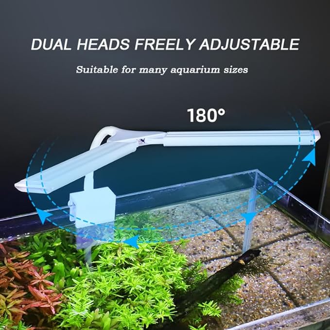 LED Aquarium Light Full Spectrum Clip Fish Tank Light Plants Light 360° Adjustable 2 Light Bar Super-Bright 8W Suitable for 20-40 Gal Fish Tank