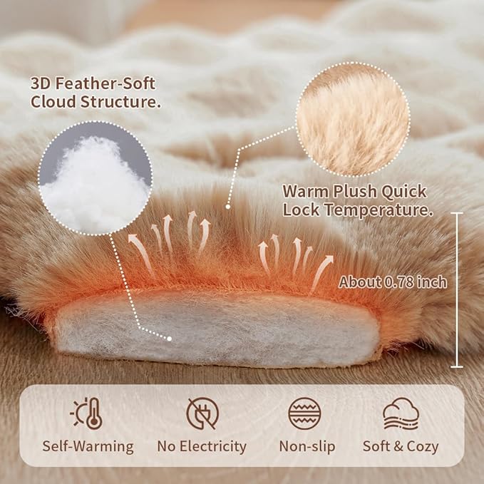 Self-Warming Cat Bed, Plush Faux Fur Pet Bed Mat with Anti-Slip Bottom, Ultra Soft Heated Pad for Cats & Kittens, Cozy Fluffy Bed for Window & Sills Couches, Machine Washable, 23x15 Inch Coffee