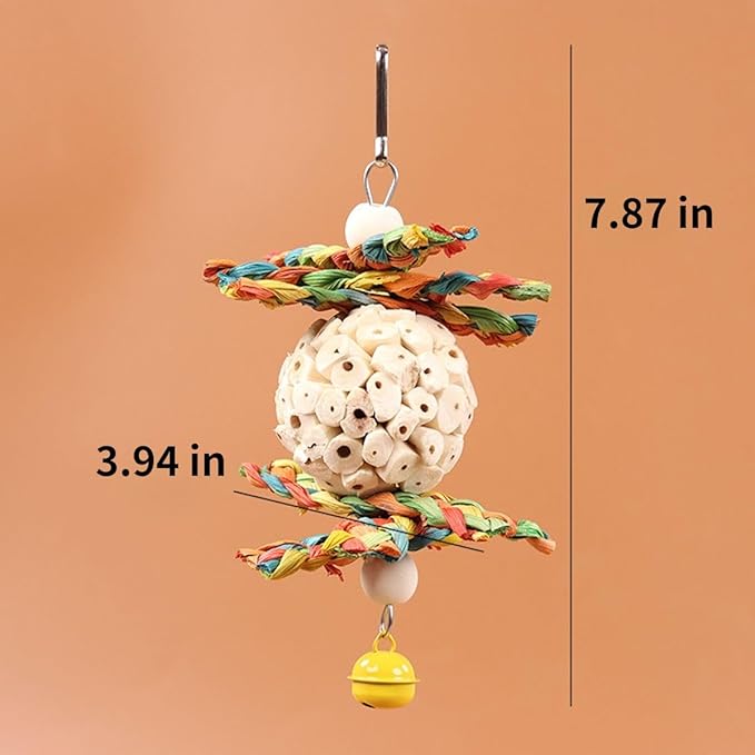 Bird Toys Hanging Natural Soft Sola Ball Natural Corn Husk Beak Chew Shred Colorful Forage Toys for Parrots, Cockatiel, Conure, Love Birds,Parakeets,Budgie and Other Small Birds (S)