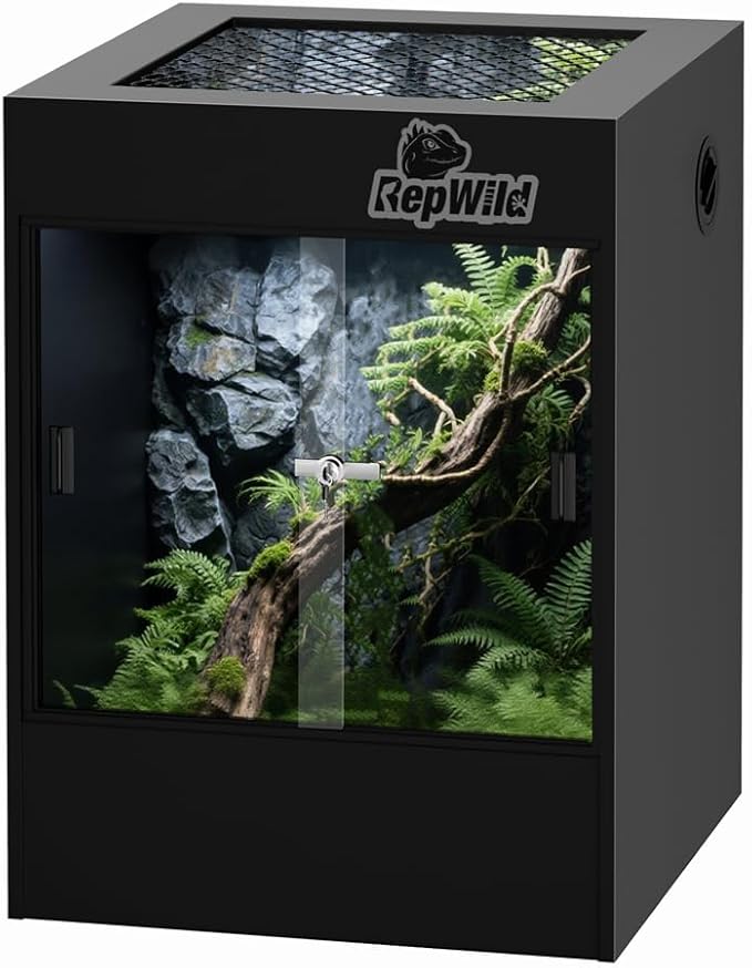 33 Gallon PVC Tall Reptile Tank/Terrarium, RepWild 18" x 18" x 24" Arboreal Reptile Habitat Enclosure with Sliding Door & Heavy-Duty Screen for Amphibians, Crested Gecko Lizard Chameleon