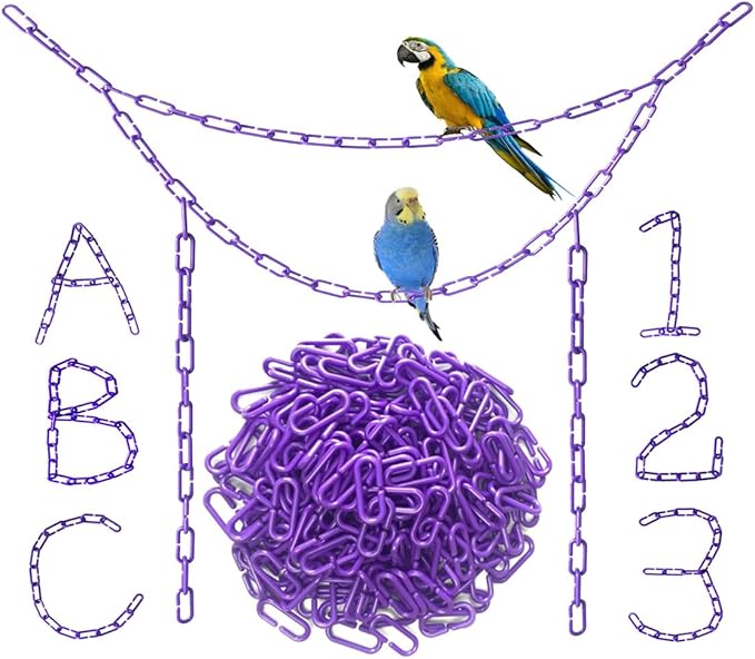 200-Piece Purple Plastic Chain Links & Toys - Interlocking C-Clip Bird Cage Accessories for Parakeets, Sugar Gliders, Small Pets (Climbing/Swinging Toys)