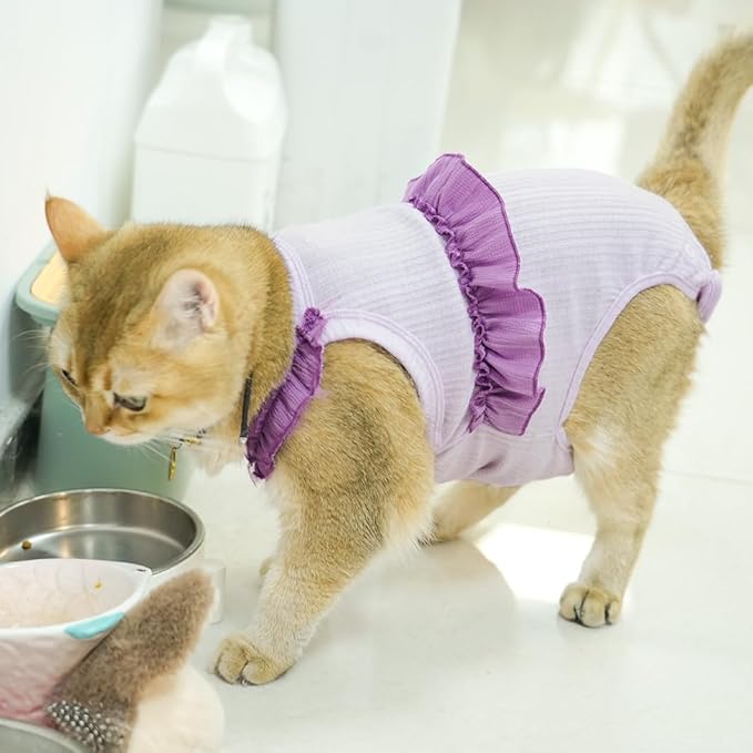 Cat Recovery Suit,Kitten Onesie After Surgery,E-Collar Alternative for Abdominal Wound and Skin Diseases,Soft Breathable Bodysuit After Spay（Purple-m）