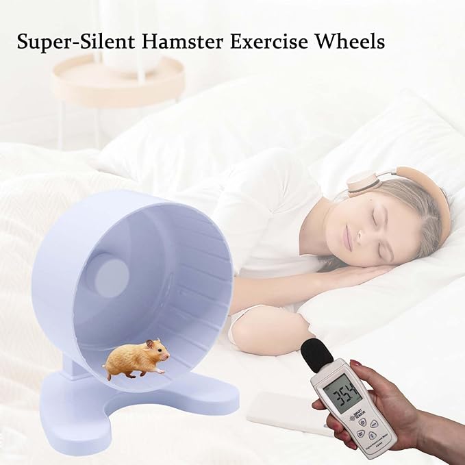 6.5" Super Silent Hamster Wheel with Stand & Water Bottle – Ultra Quiet Exercise Running Wheel for Gerbils, Syrian & Dwarf Hamsters, Chinchillas, Small Pets – Noiseless Spinning Design,White