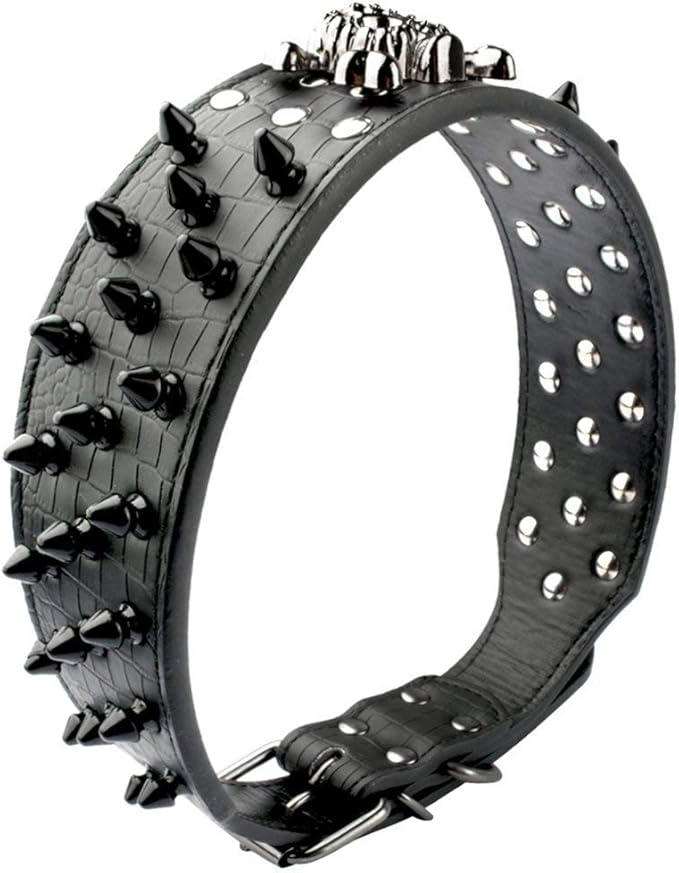 Serijoars Spiked Studded Dog Collar, PU Leather Dog Collar, Adjustable Pet Collars for Medium or Large Breed Pet (M, Pink2)