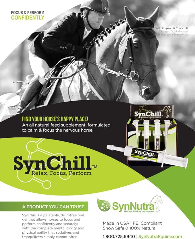 SynChill Oral Horse Calming Gel, 100% Natural & Nutritional Supplement, Lab Proven Results, Designed for Focus & Performance, Approved by Olympic Professionals & Veterinarians, Made in USA - 5 Pack