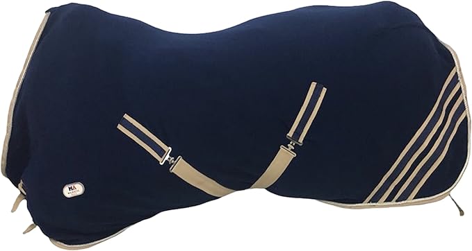 Majestic Ally Anti Pill Fleece Horse Blanket/Sheet with Silver Braided Rope (Navy, 78)