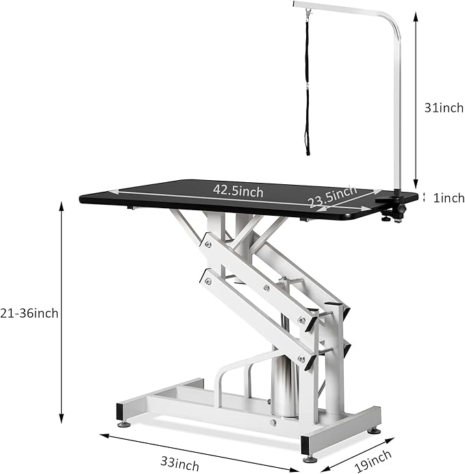SoarFlash 42.5" Pet Dog Grooming Table,Heavy Duty Hydraulic Grooming Table for Dogs&Cats,Big Size with Adjustable Arm Noose,Maximum Capacity Up to 400lbs (Black)
