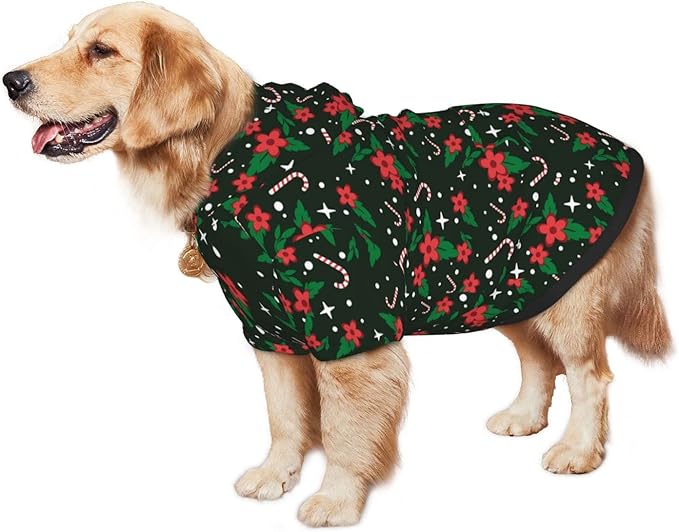 Black Candy Cane Hoodie,Christmas Cosplay Dog Clothes with Pocket and Hat Winter Clothes Sweaters X-Large