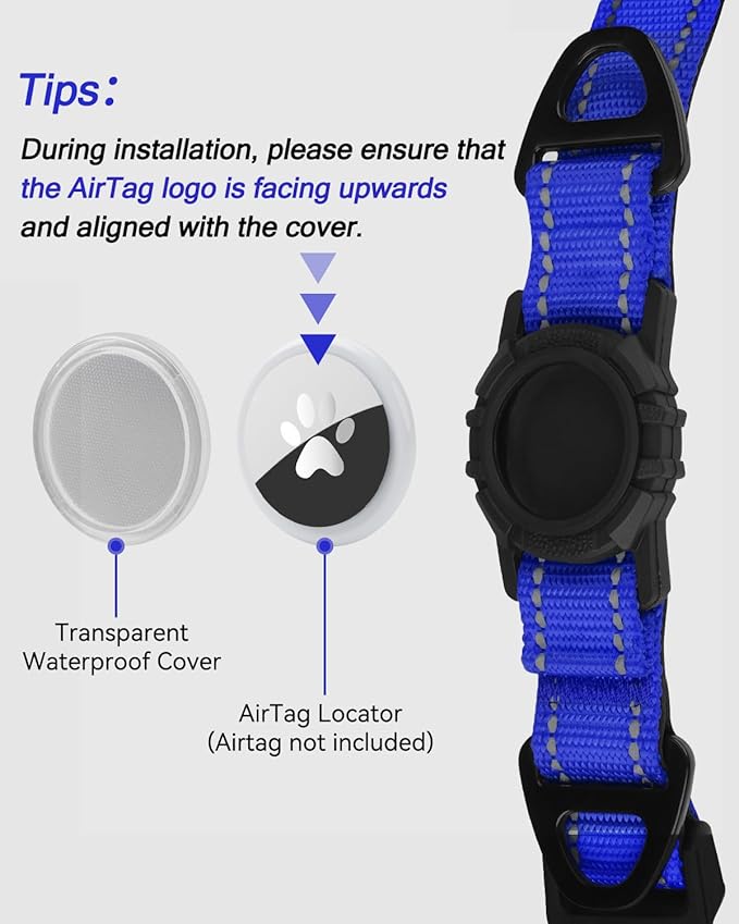Joytale Airtag Dog Collar, Reflective Pet Collar with Waterproof AirTag Holder, Dual D-Rings, Soft Padded Adjustable for Extra Large Dogs, Navy Blue, XL