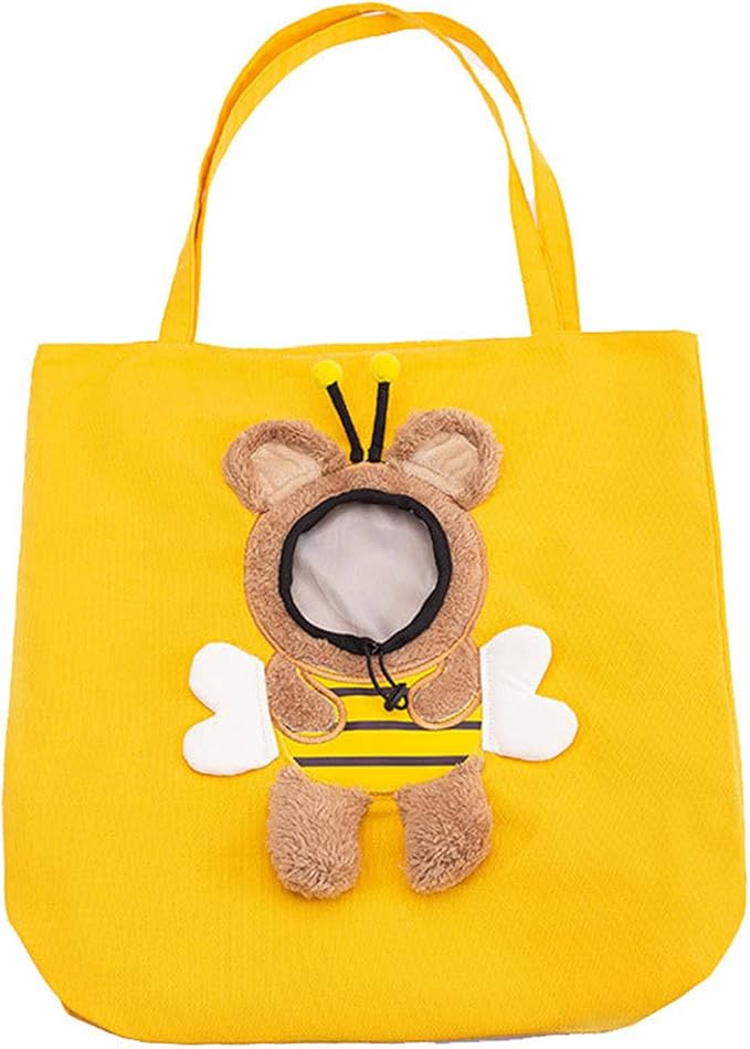 Pet Canvas Shoulder Carrying Bag, Cute Bee Shaped Cat Carrier, L Size Portable Kitten & Puppy Tote, Comfort Carriers for Small Dogs, Cats, and Pets, Handbag for Outdoor, Shopping, and Camping