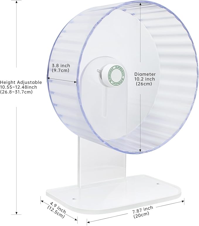 Silent Hamster Wheels - Syrian Hamster Wheel, Hamster Wheel Car, 10.2 Inch Hamster Wheel, Fully Transparent, Height Adjustable, Quiet Wheels for Various Small Animals (Large)