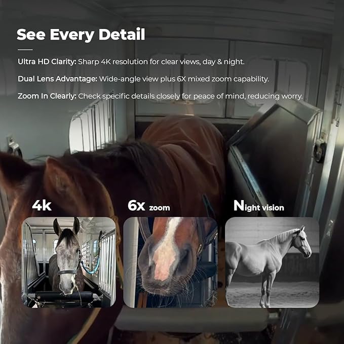 NomadEye Wireless Horse Trailer Camera – 4K Live Video & 2-Way Audio – WiFi Connect – Magnetic Mount – 15Hrs Recording – Night Vision – iOS & Android App (4 Pack)