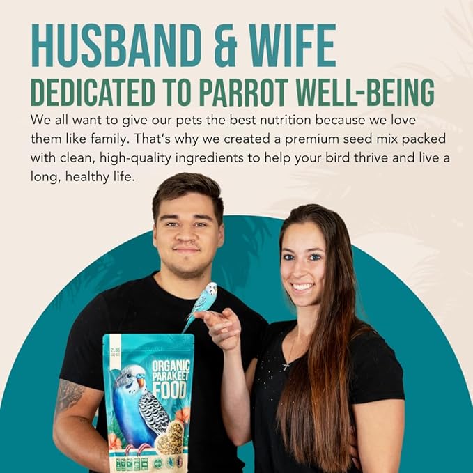 80% Organic Parakeet Food - No Fillers, Fatty Seeds, or Dyes - Budgies, Lovebirds & Parrotlets - Premium Human Grade Seed Mix, Grain & Wholesome Veggies – Made in USA (2 lbs)