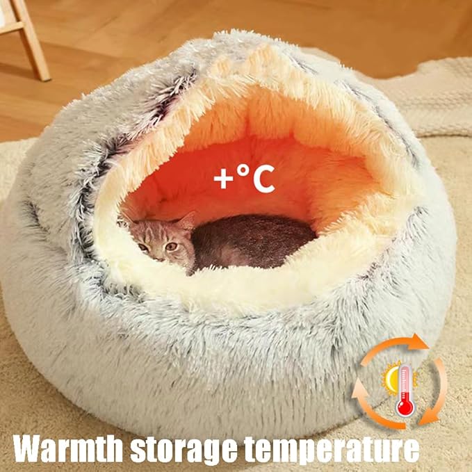 Plush Fluffy Dog and Cats Round Bed, Ultra-Soft Plush with Raised Rim, Non-Slip Bottom, Plush Cat Bed with A Cover, for Small Dogs and Cats (Brown, Small)