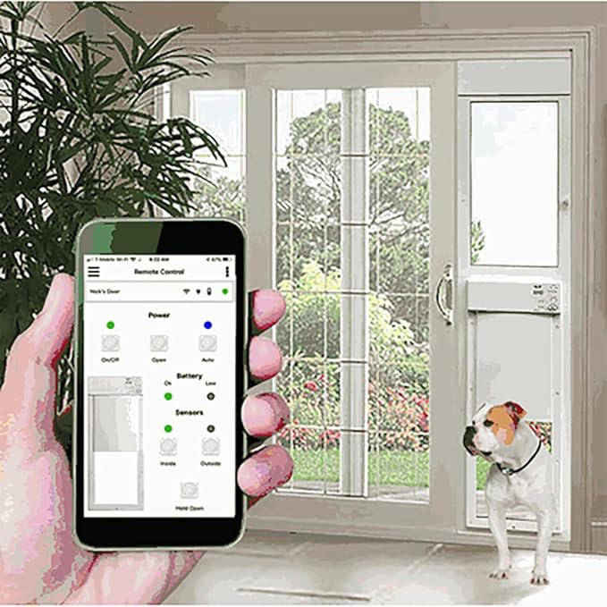 Power Pet WiFi Automatic Sliding Glass Patio Pet Door by High Tech Pet - Pet Operated Dog Door for Cats and Dogs up to 30 lbs. Heavy-Duty Aluminum Frame (75" - 80 1/4"), Safe, Air Tight, Easy Install