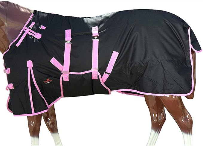 HILASON Black with Pink Trims 66 Inch 1200D Winter Waterproof Poly Horse Turnout Blanket Belly Wrap