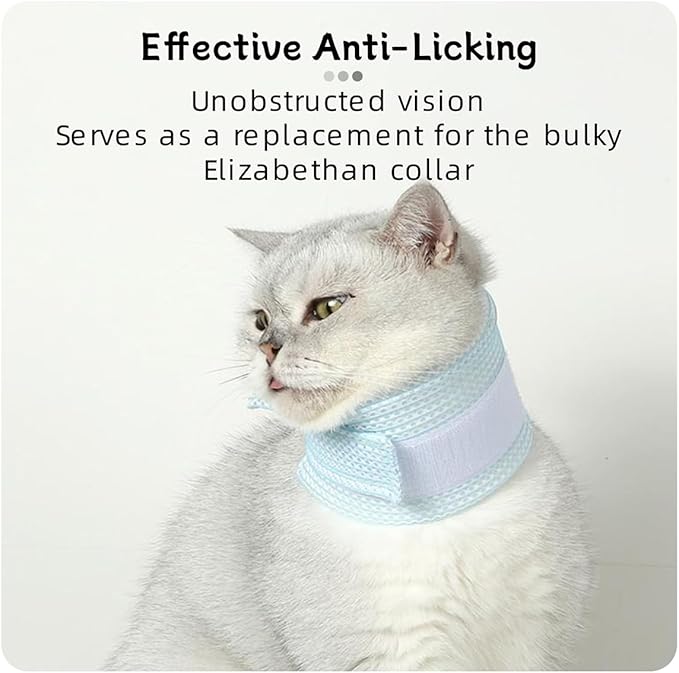 Cat Neck Brace Cover - Breathable & Adjustable Elizabethan Collar for Post-Surgery Recovery Anti-Scratch Anti-Lick Protection, Cervical Cone for Small Medium Large Dogs Puppies Kittens (Medium,Blue)