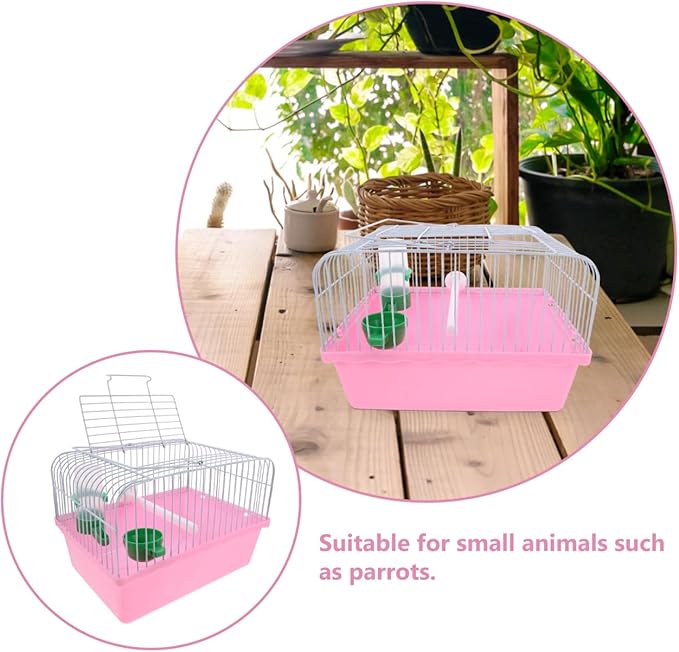 Bird Carrier Travel Cage Parrot Carrying Cage for Birds and Small Animals（Pink）