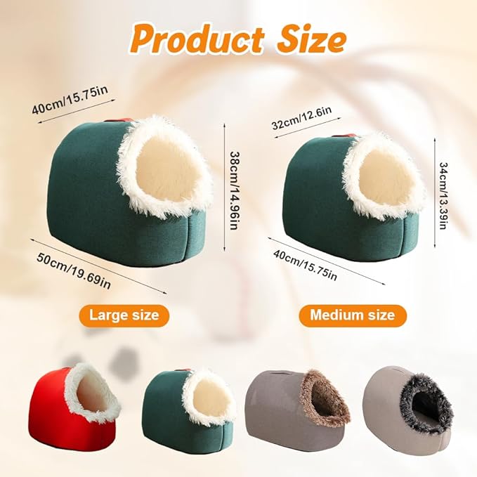 Winter Warm Pet Cave Bed, 2026 New Soft Plush Cozy Indoor Nest for Cats and Small Dogs, Removable Cushion Warming Pets Cozy Enclosed Cat House with Non-Slip Bottom for Winter (Brown, Large)