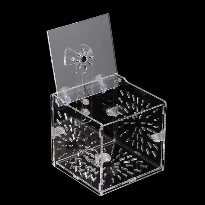 GLOGLOW Aquarium Breeding Isolation Box, Transparent Acrylic Fish Isolation Box Fish Separator with Suction Cups for Small Baby Fishes Shrimp Clownfish Guppy(10CM*10CM*10CM)