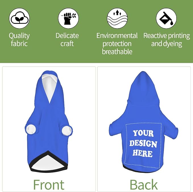 Dog Clothes, Custom Dog Hooded Sweatshirt, Personalized Pet Costume Robe Shirt with Text/Image/Club Name/Pet Shop Logo for Small Medium Large Dogs and Cats, RoyalBlue, S