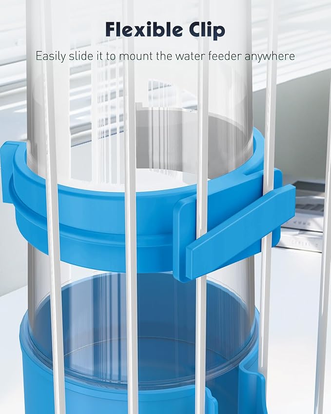 Pawfly Auto Bird Waterer, 2-Pack Cage Dispenser Feeder for Parrots, Hamsters - Small Bird Accessories for Cockatiel, Budgie, Lovebirds (White/Blue)
