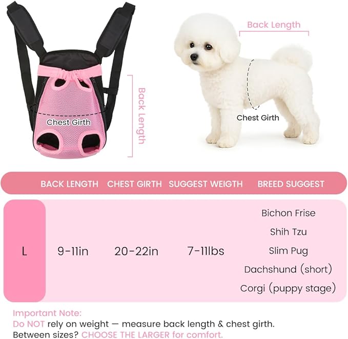Mosago Dog Backpack Carrier, Thick Straps & Cushion, Pet Sling Front Backpacks for Small Medium Dogs 7-11 Lbs, Legs Out, Adjustable Wearable Puppy Chest Travel Bag, Easy-Fit for Hiking/Walking/Camping