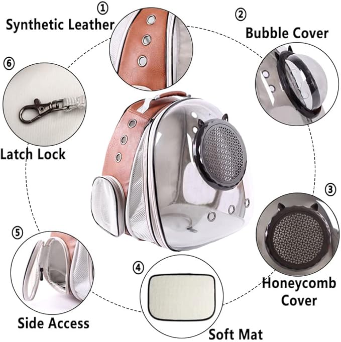 Expandable Cat Carrier Backpack, Backpack for Cats Kitten Small Puppy, Airline Approved Cat Bubble Backpack, Space Capsule Astronaut Carrier (Brown, Front Extension)