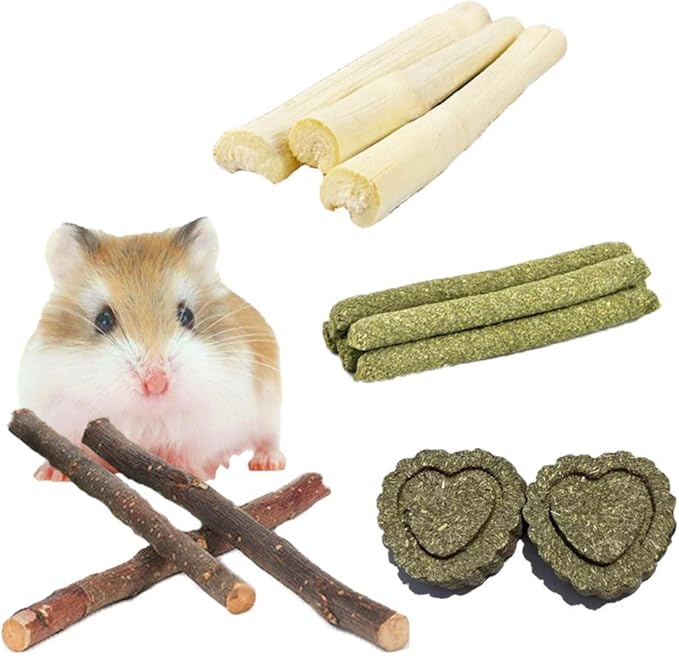 Rabbit Chews Toys Cleans The Mouth, Guinea Pig Chew Toys Protect Teeth, Apple Sticks Timothy Grass Sticks Bamboo for Rabbits Helps Digestion Chinchilla Treats