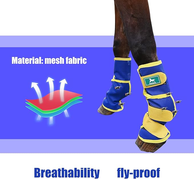 Fly Boots for Horses Set of 4 – Breathable Mesh Leg Protection for Summer with Ventilated Design & All-Day Comfort （Blue，Large